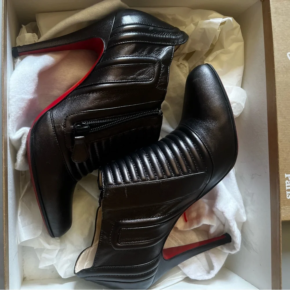 Christian Louboutin Black Leather Quilted Ankle Booties with Red Soles